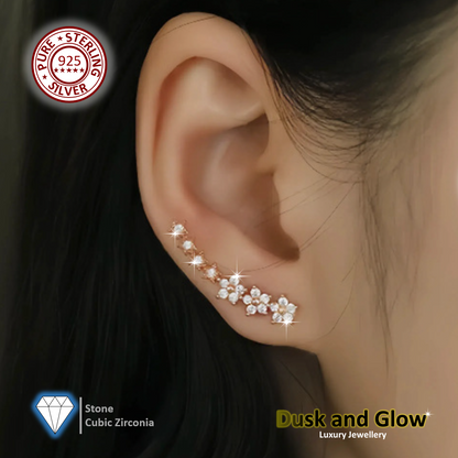 Solid 925 Sterling Silver Earrings Climber CZ Women Ladies Wedding Gift UK NEW0