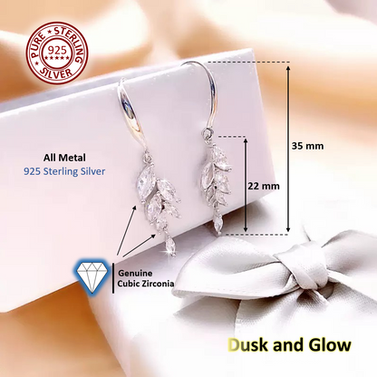Crystal Leaf Drop Earrings Solid 925 Sterling Silver Luxury Girls Womens Gift UK4