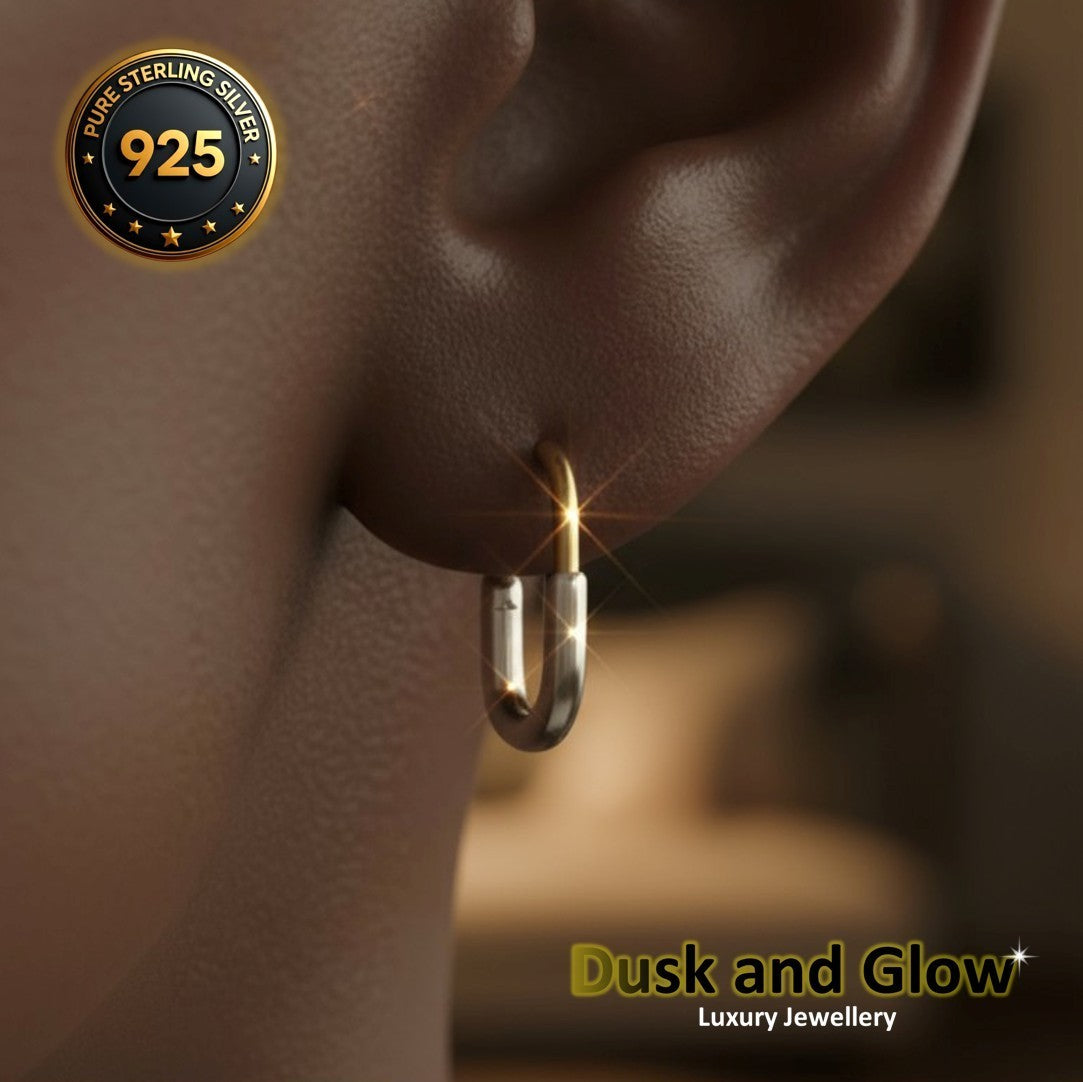 Women Hoop Earrings Solid 925 Sterling Silver and Gold Luxury Ladies Gift UK NEW1