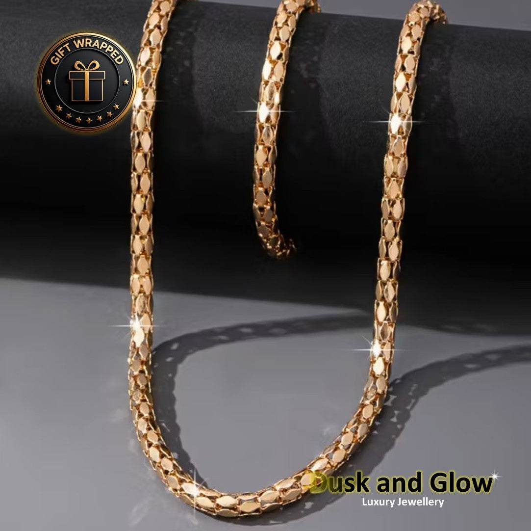 Gold Mesh Chain Jewellery Gift Set Luxury Necklace Bracelet Women Wedding UK NEW3