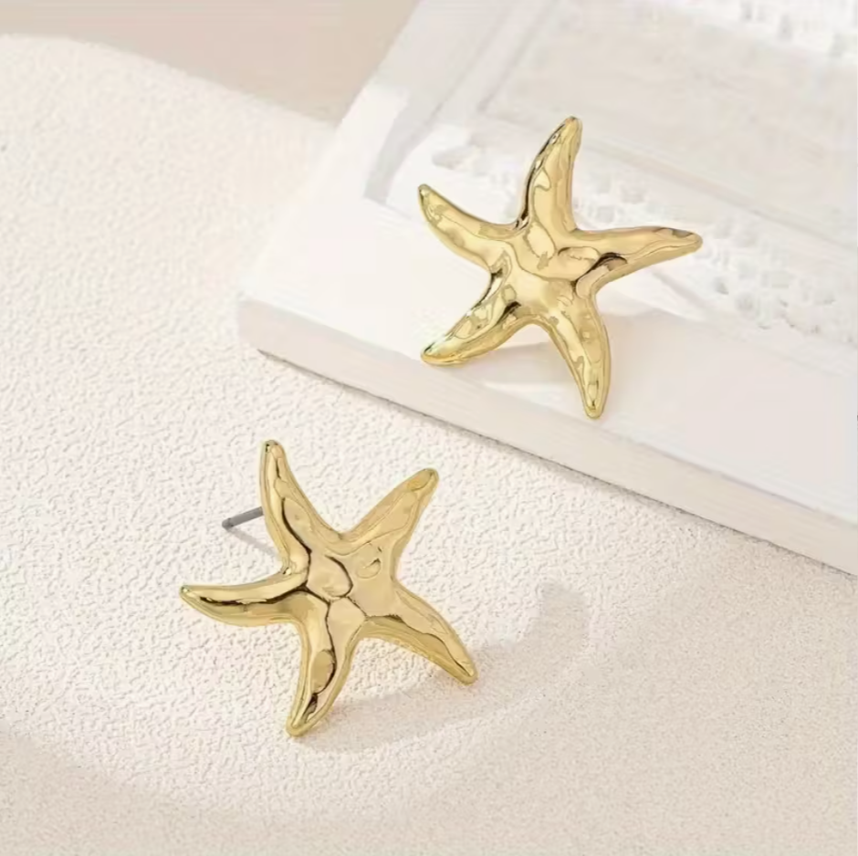Gold Starfish Stud Earrings Fashion Women Ladies Girl Jewelry Party Gift NEW UK5