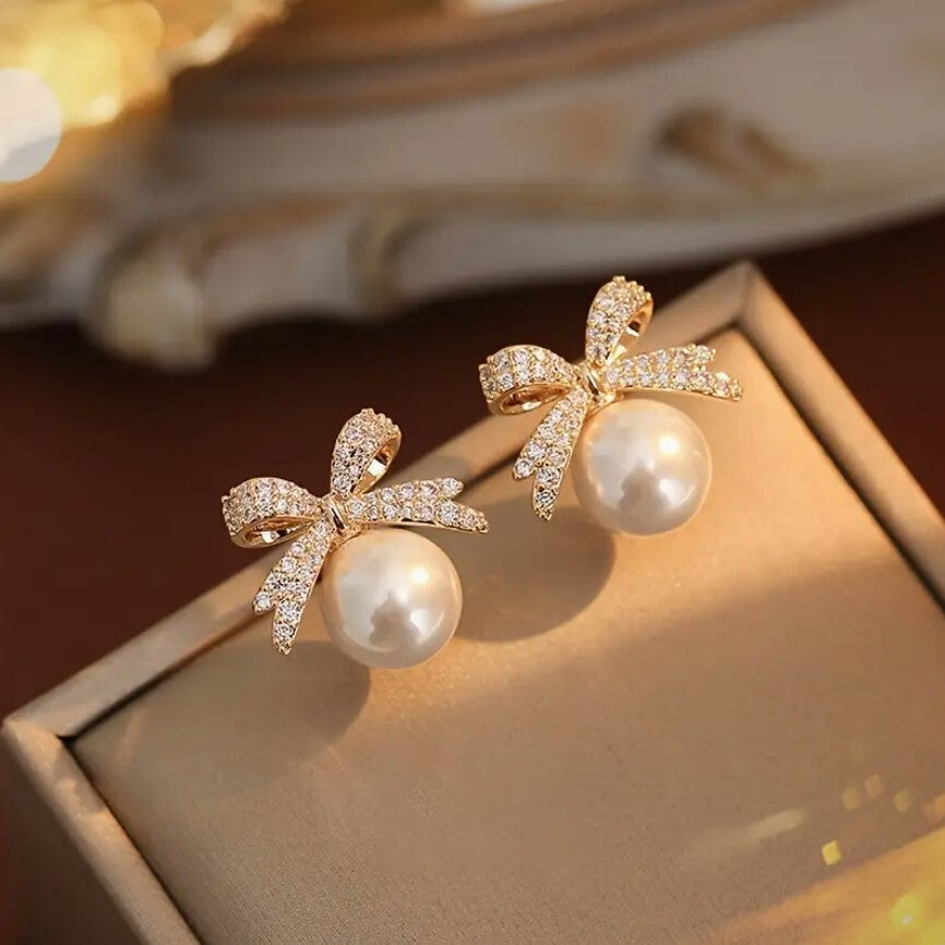 Faux Stone Pearl Stud Christmas Earrings Women Ladies Jewellery Gift Pair UK NEW2