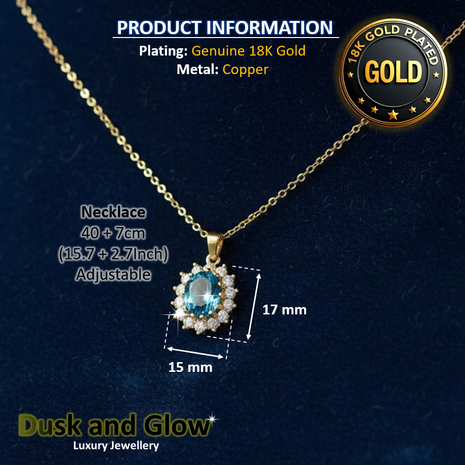 Blue Stone Necklace Pendant Vintage 18ct Gold Plated Women Ladies Jewellery Gift3