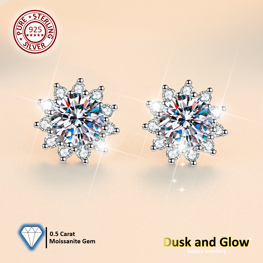 0.5 Carat Moissanite Stone Stud Earrings Solid 925 Sterling Silver Women Gift UK0