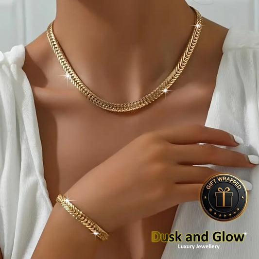 Gold Jewellery Set Necklace Bracelet Chunky Chain Link Women Ladies Gift NEW UK0