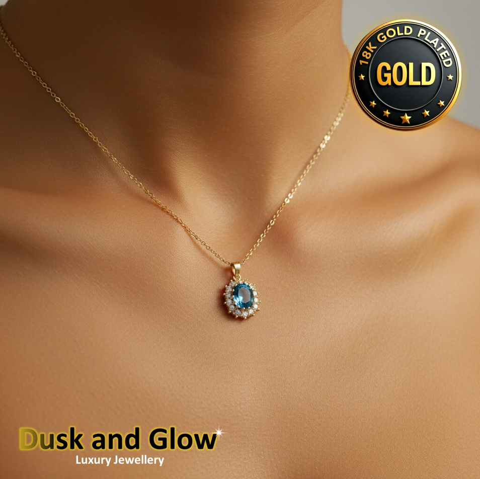 Blue Stone Necklace Pendant Vintage 18ct Gold Plated Women Ladies Jewellery Gift1
