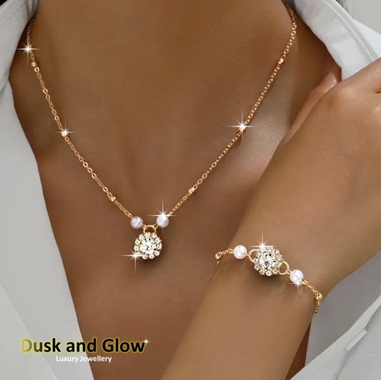UK Women Ladies Faux Pearl Fashion Jewelry Gift Set Necklace Bracelet NEW0