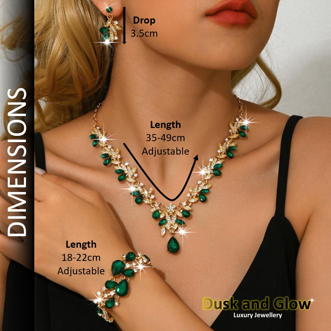Women Ladies Jewellery Gift Set Necklace Earrings Green Rhine Stone UK BRAND NEW2