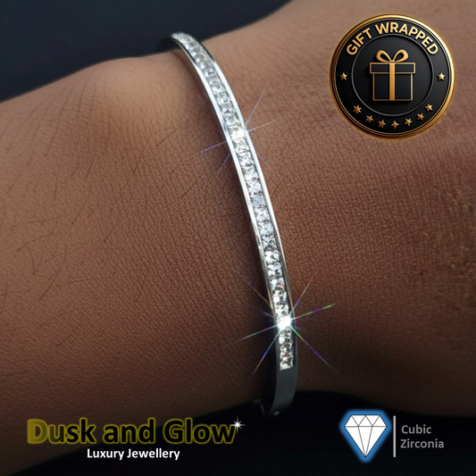 Beautiful Silver Bangle Bracelet Twinkling Zirconia CZ Minimalist Design UK NEW0