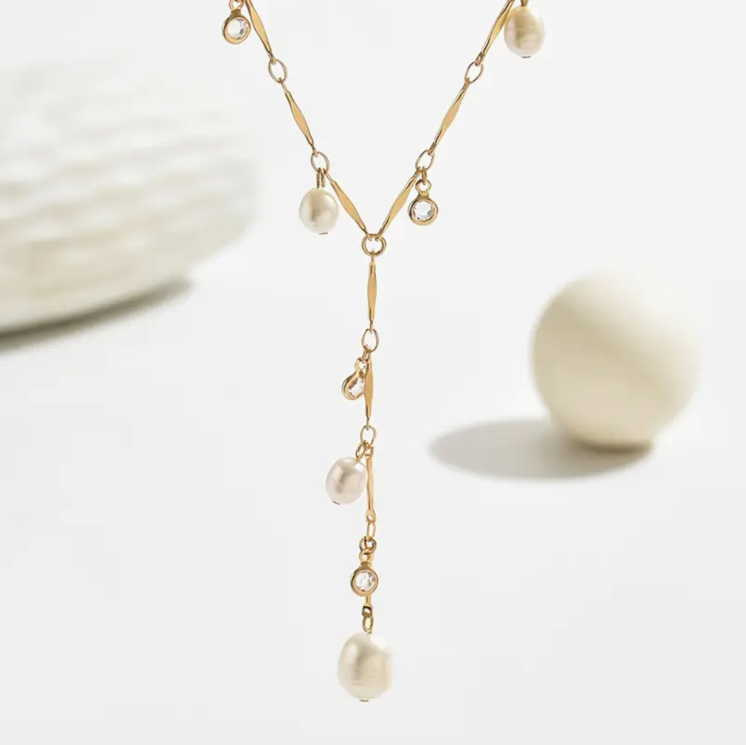 18K Gold Plated Freshwater Pearl Necklace Chain Link Design Women Jewellery Gift2