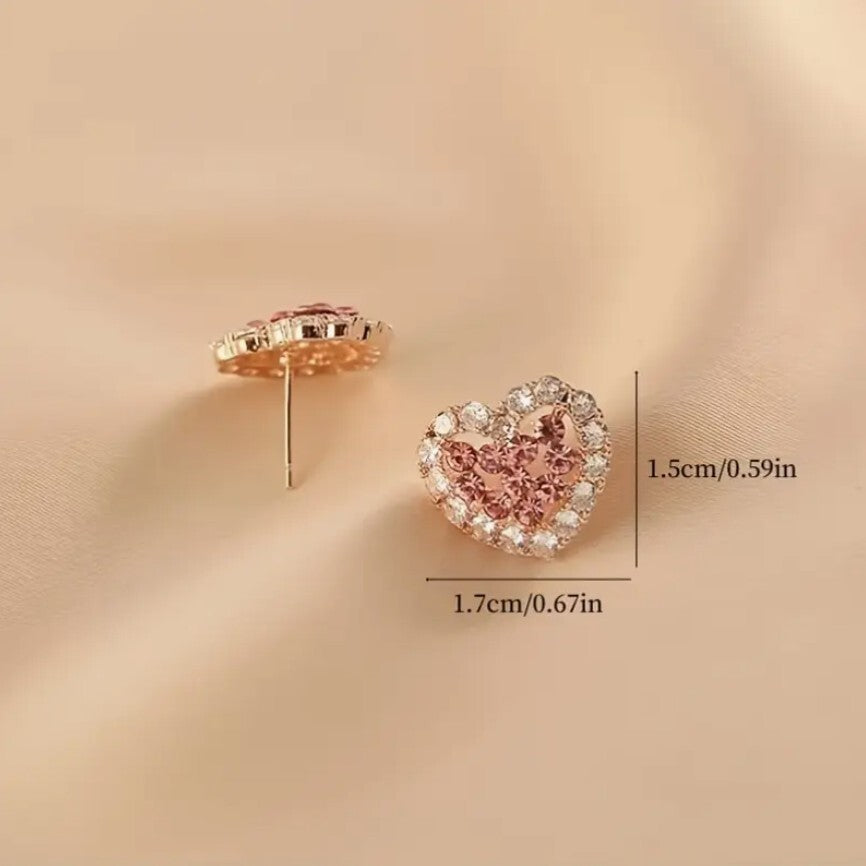 NEW Silver Pink Heart Stud Earrings UK Women Ladies Girls Jewellery Gift4