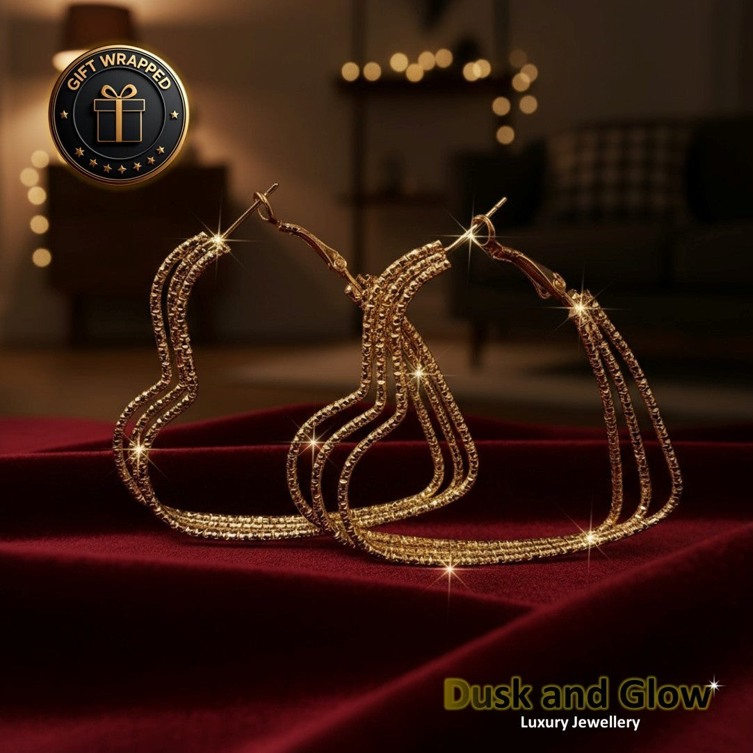 Gold Glitter Large Heart Hoop Earrings Women Ladies Girl Jewellery Gift UK NEW1