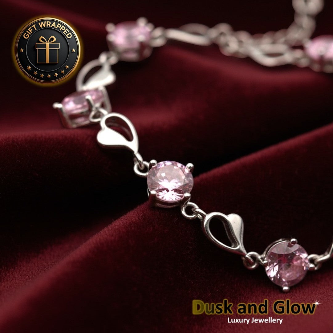 Women Heart Charm Bracelet 925 Silver Plated CZ Crystal Stone Ladies Gift NEW UK1