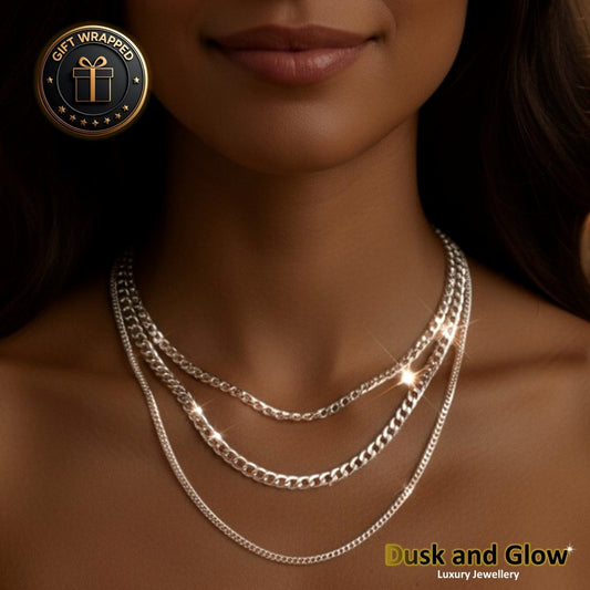 Uk Women Ladies Silver Chain Necklace Gift Set Girls Evening Party Wedding NEW0
