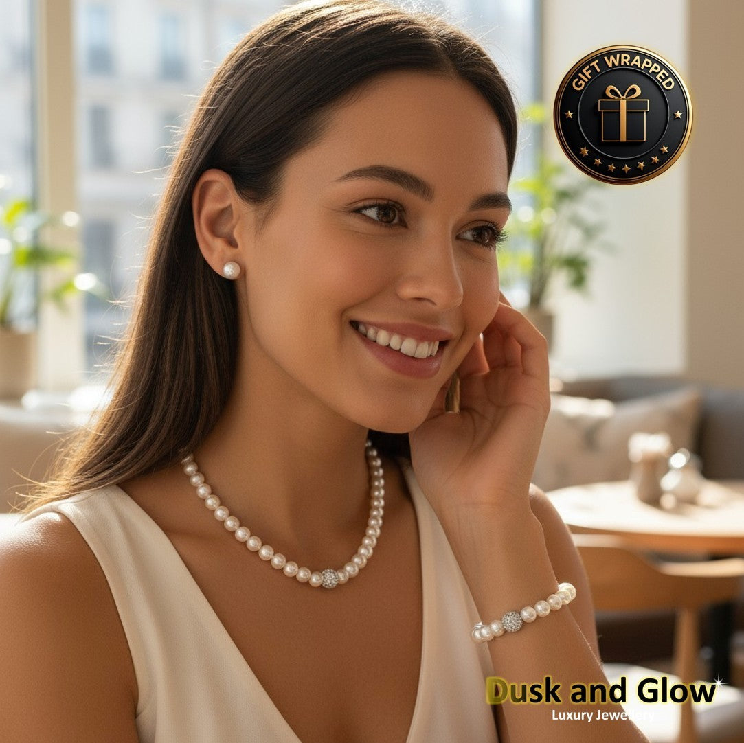 UK Women Ladies Faux Pearl Jewelry Necklace Bracelet Earrings Set Wedding Gift5