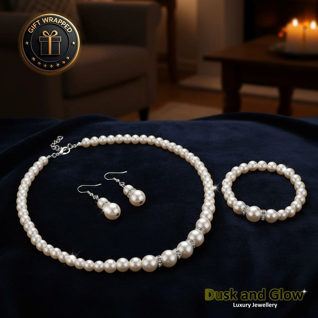 UK Women Ladies Faux Pearl Jewelry Necklace Bracelet Earrings Set Wedding Gift3