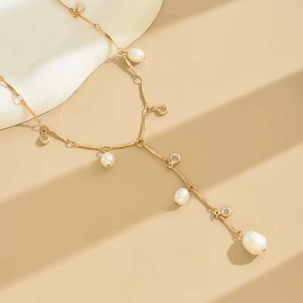 18K Gold Plated Freshwater Pearl Necklace Chain Link Design Women Jewellery Gift1