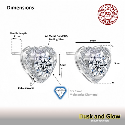 0.5 Carat Moissanite Stone Heart Stud Earrings Solid 925 Sterling Silver Gift UK5