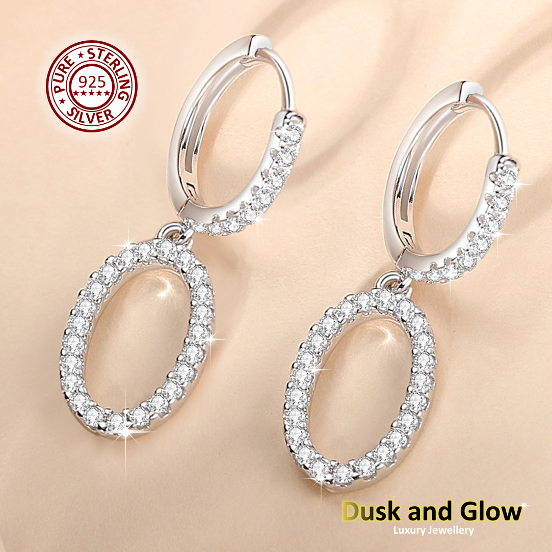 Women Drop Hoop Earrings Solid 925 Sterling Silver CZ Ladies Girls Gift UK NEW2