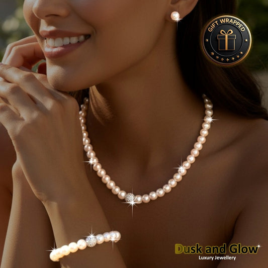 UK Women Ladies Faux Pearl Jewelry Necklace Bracelet Earrings Set Wedding Gift0