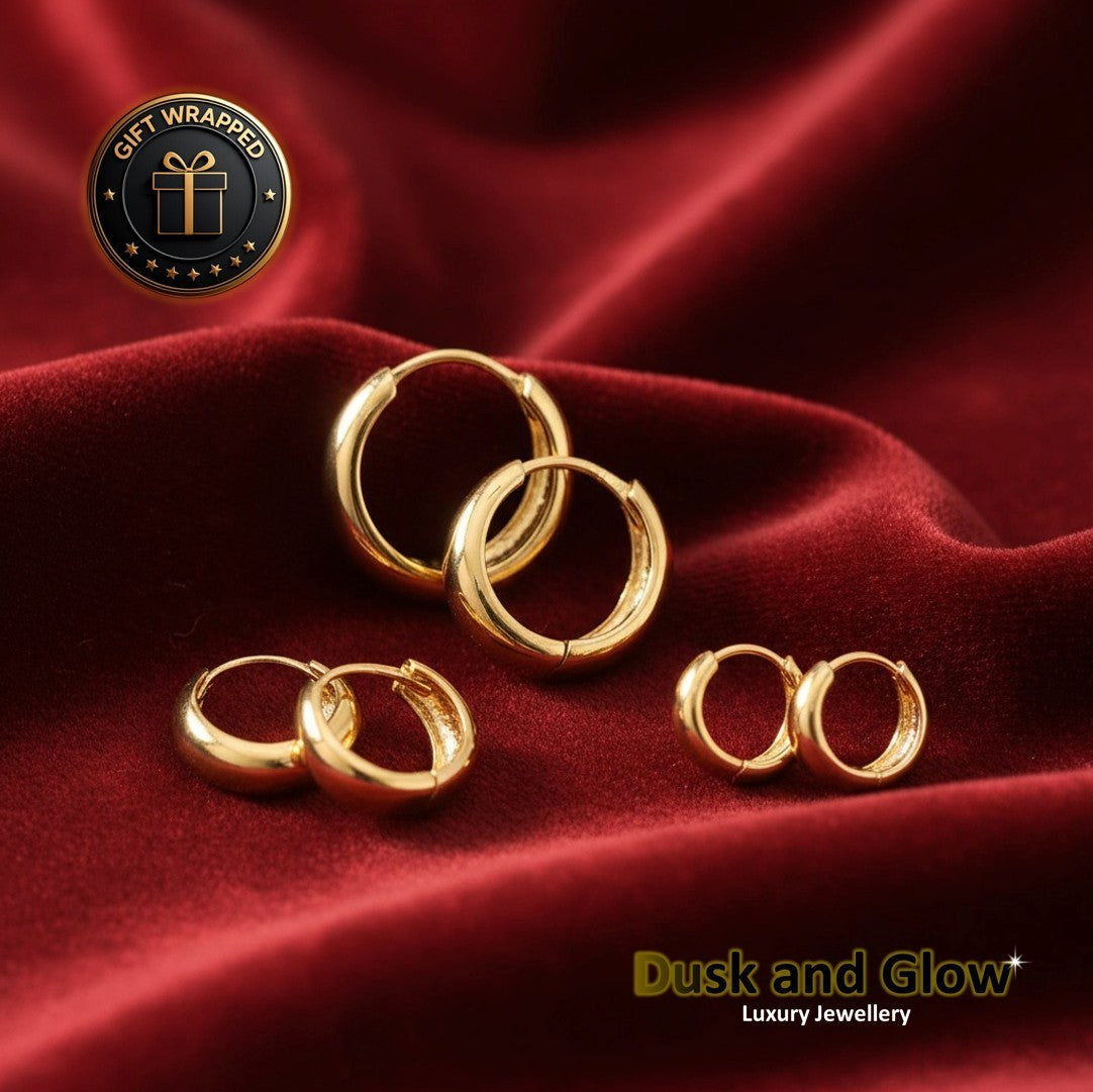 Gold Hoop Earrings Jewellery Set 3 Pair Women Ladies Girls Jewellery Gift UK NEW2