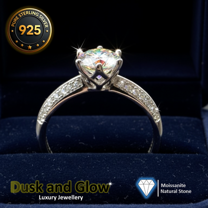 DUSK AND GLOW 1ct Moissanite Ring Wedding Engagement 925 Sterling Silver UK NEW0