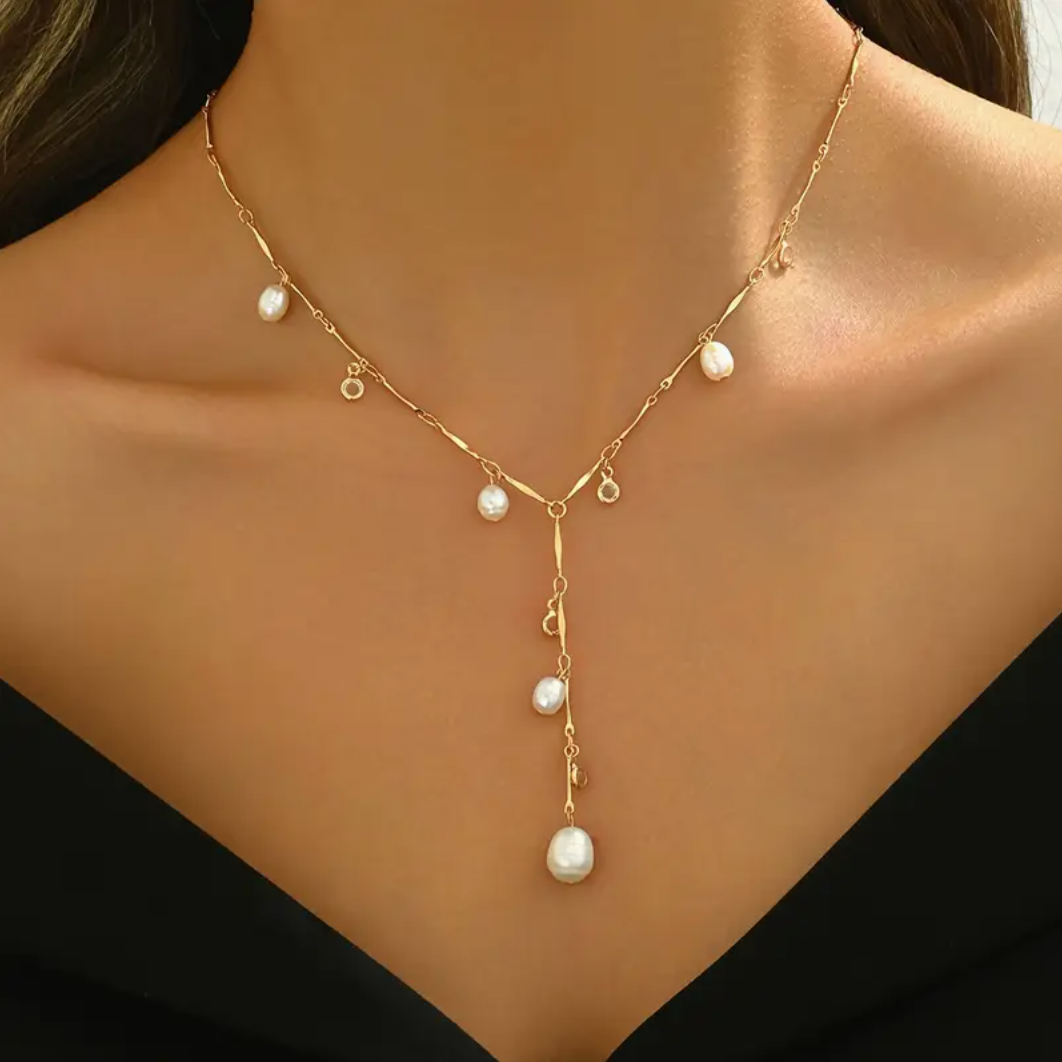 18K Gold Plated Freshwater Pearl Necklace Chain Link Design Women Jewellery Gift3