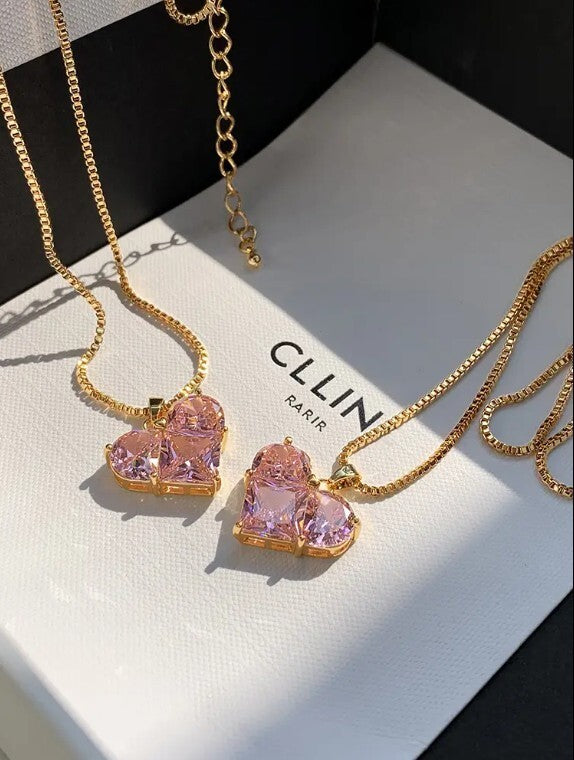 Pink Gold Heart Charm Necklace Luxury Women Ladies Girls Jewellery Gifts UK NEW4