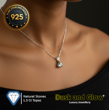 1.5CT Blue Topaz Necklace Pendant Pure 925 Sterling Silver Minimalist Design UK2