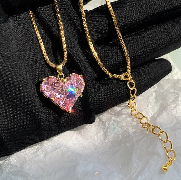 Pink Gold Heart Charm Necklace Luxury Women Ladies Girls Jewellery Gifts UK NEW0