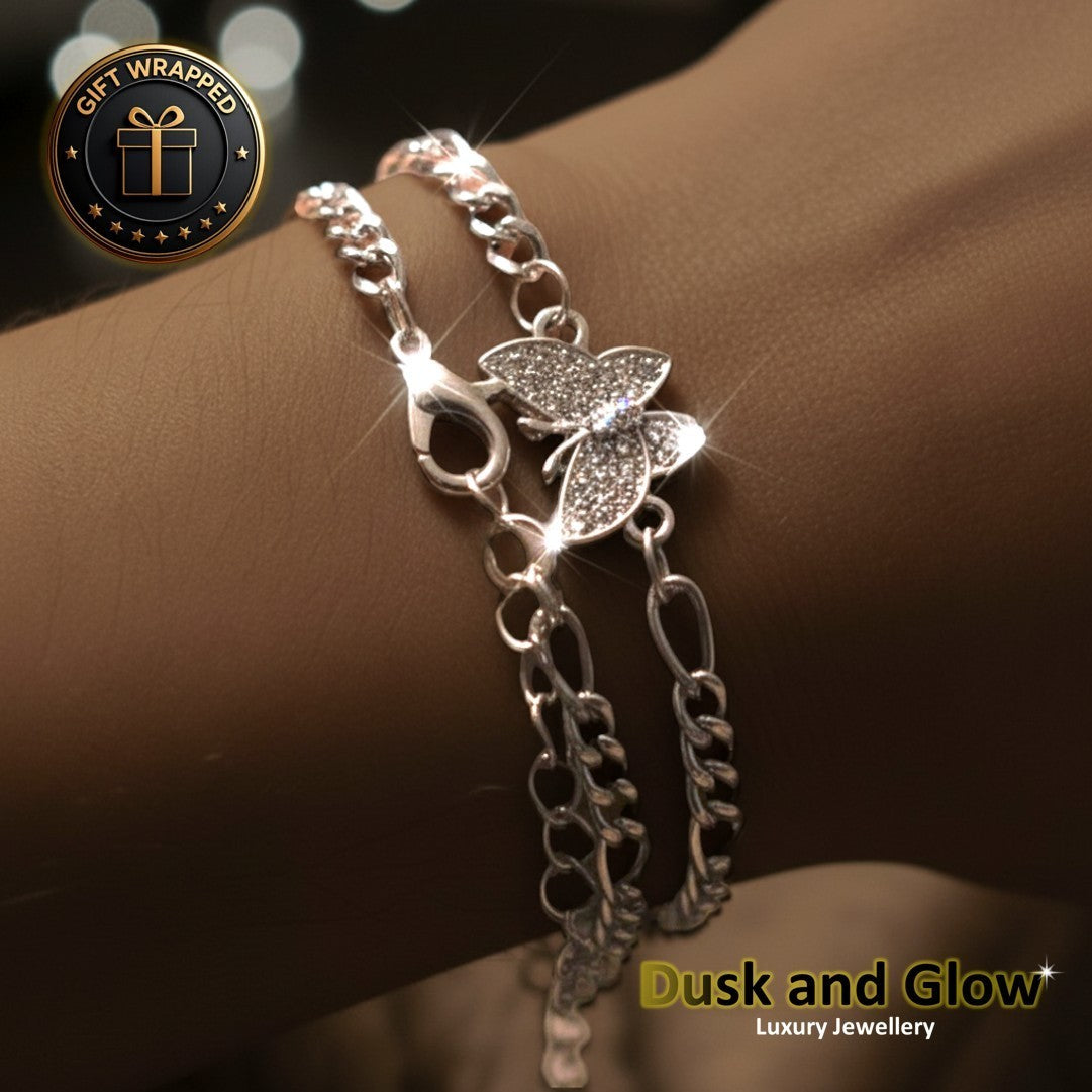 UK Women Ladies Silver Bracelet Cubic Zirconia CZ Chain Girls Jewellery Gift NEW0