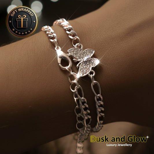 UK Women Ladies Silver Bracelet Cubic Zirconia CZ Chain Girls Jewellery Gift NEW0