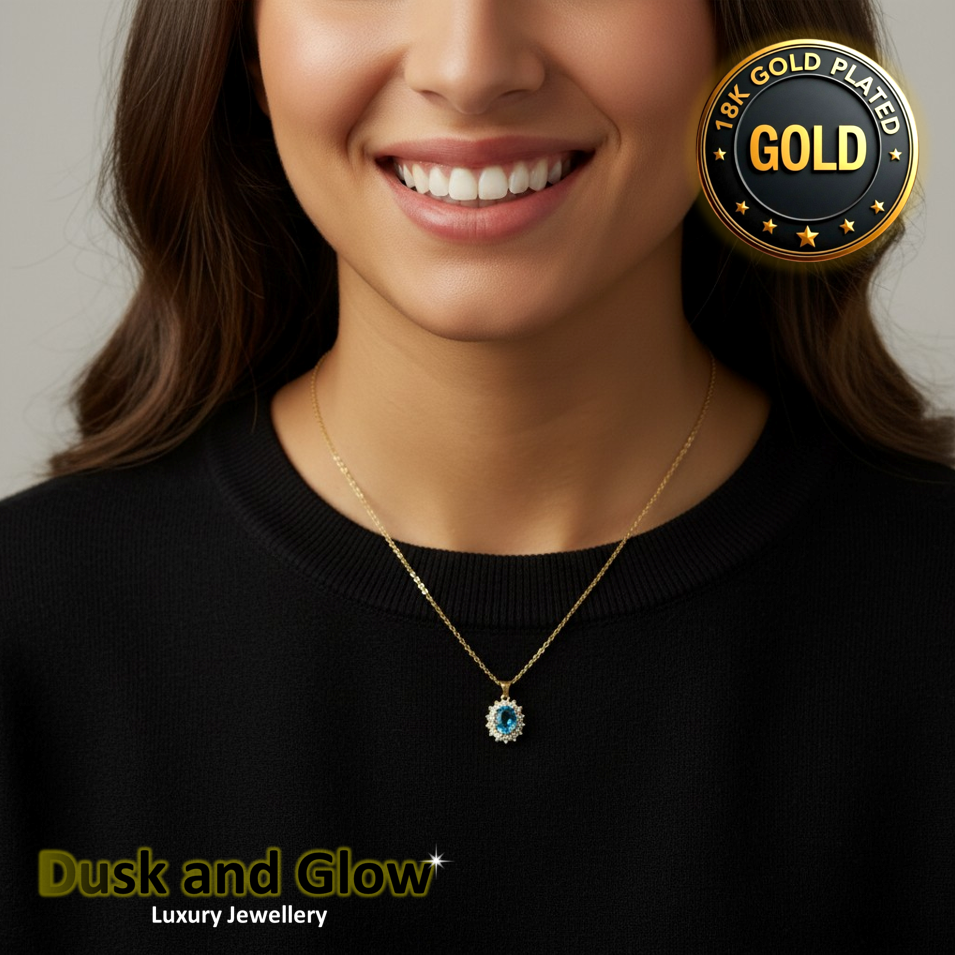 Blue Stone Necklace Pendant Vintage 18ct Gold Plated Women Ladies Jewellery Gift2
