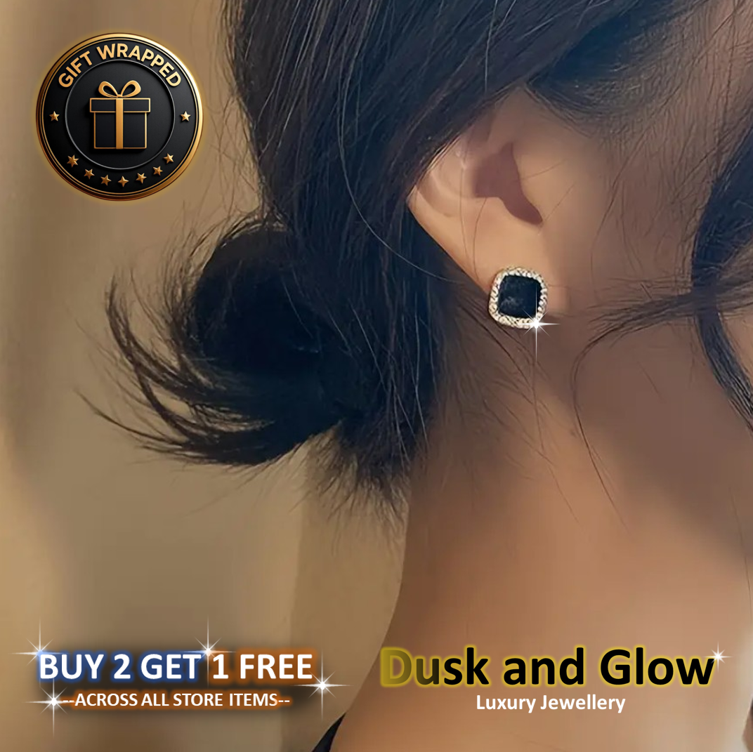 Silver Black Square Stud Earrings Women Ladies Girl Jewellery Gift UK NEW2