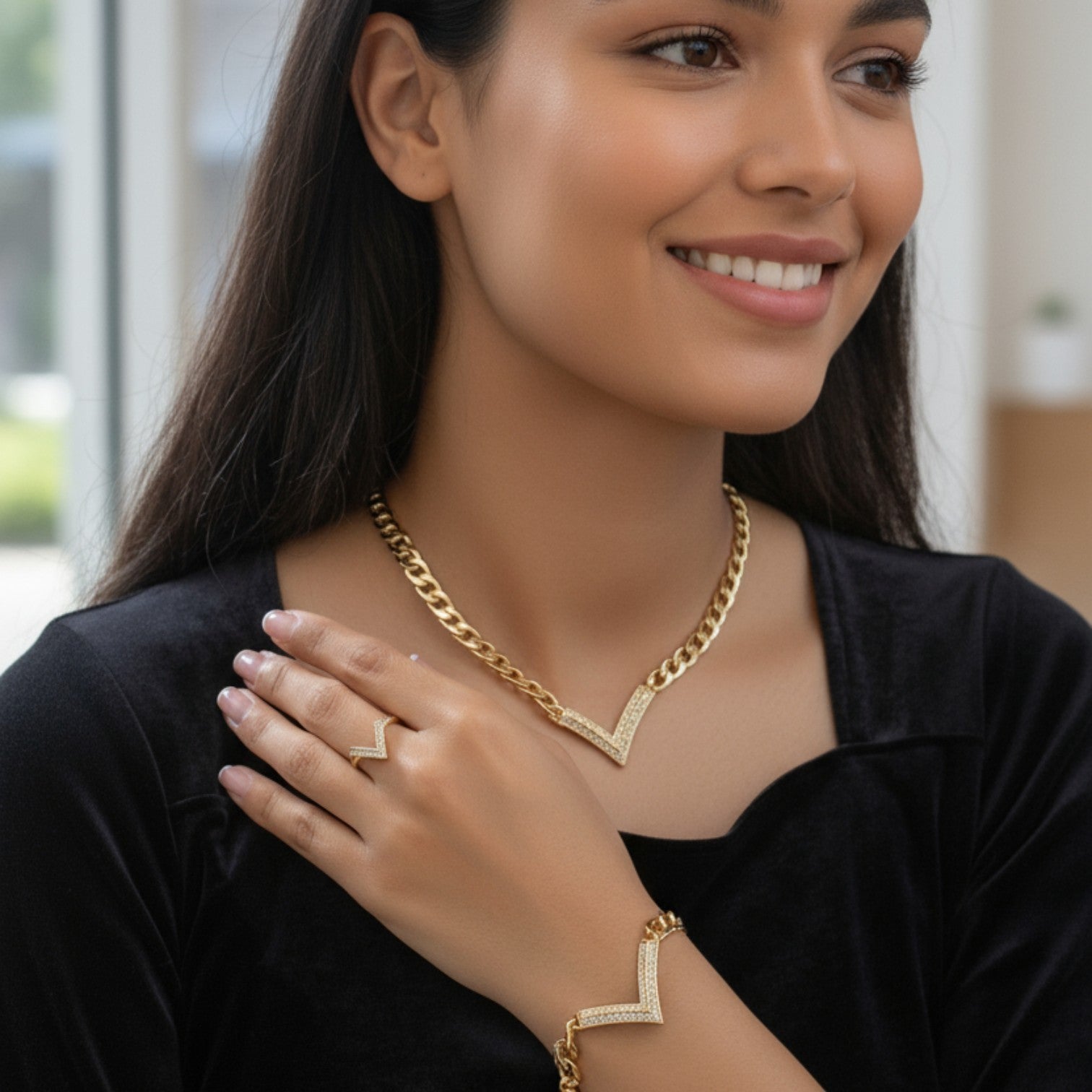 UK Women Ladies Gold Fashion Jewelry Gift Set Necklace Bracelet Earring Ring NEW3
