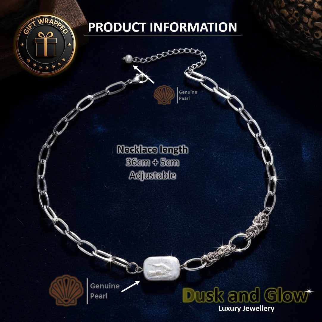 Natural Stone Freshwater Pearl Necklace Stainless Steel Chain 3641cm UK NEW5