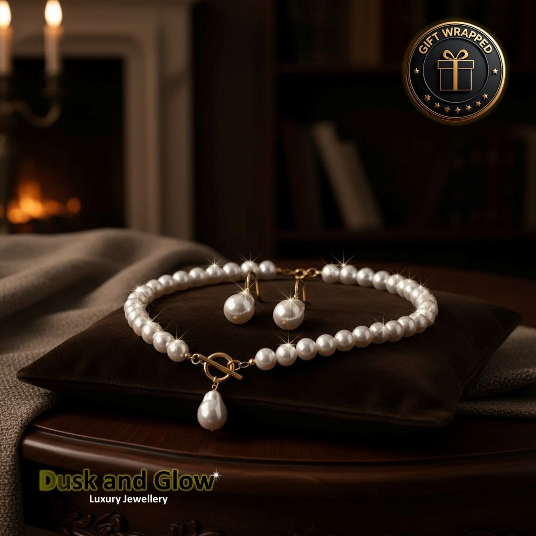 UK Women Ladies Faux Pearl Jewelry Necklace Drop Hoop Earrings Set Wedding Gift4