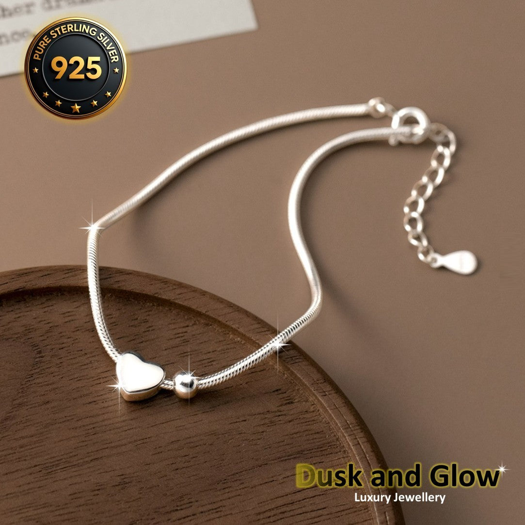 Solid 925 Sterling Silver Heart Charm Snake Bracelet Luxury Women Gift UK NEW5
