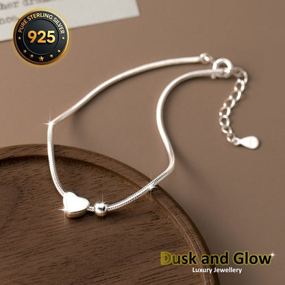 Solid 925 Sterling Silver Heart Charm Snake Bracelet Luxury Women Gift UK NEW5