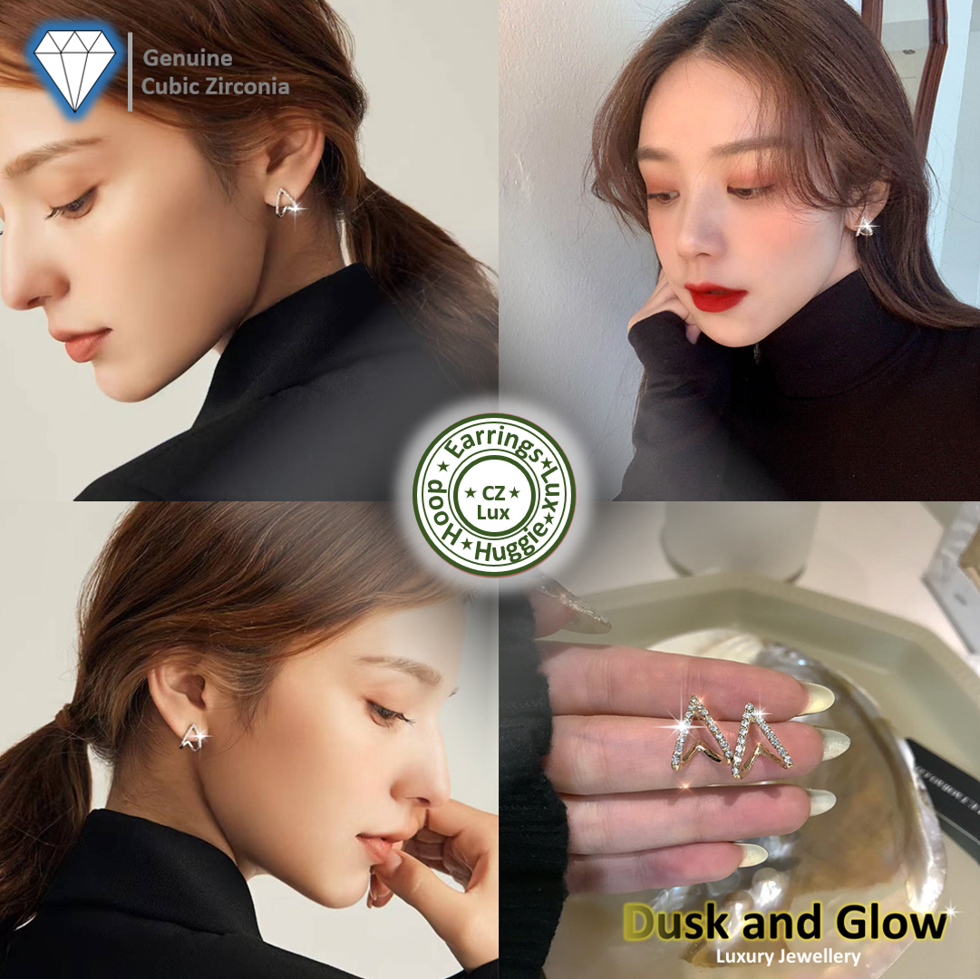 Womens Huggie Hoop Stud Earrings Gold Cubic Zirconia Crystals Ladies Gift UK NEW2