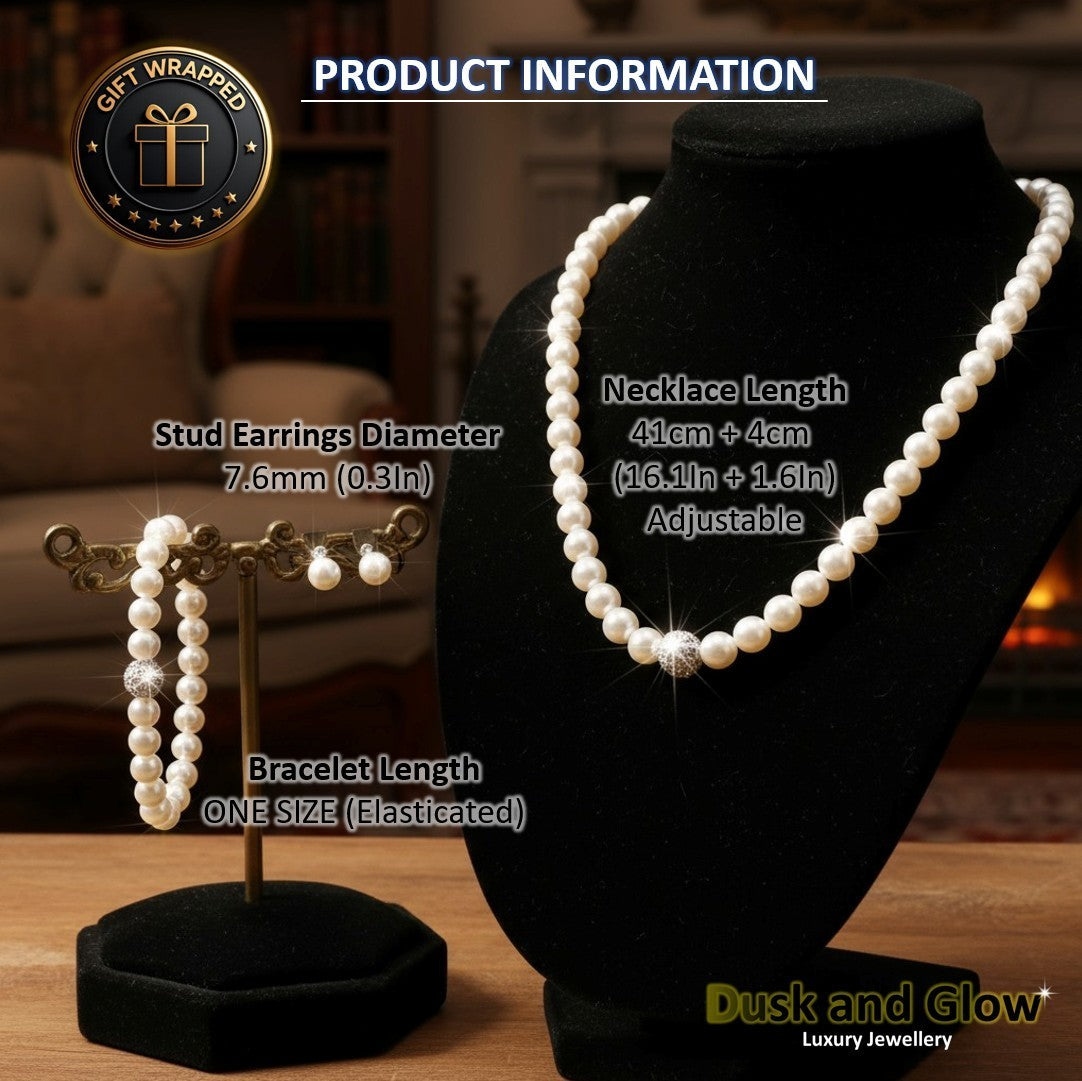 UK Women Ladies Faux Pearl Jewelry Necklace Bracelet Earrings Set Wedding Gift6