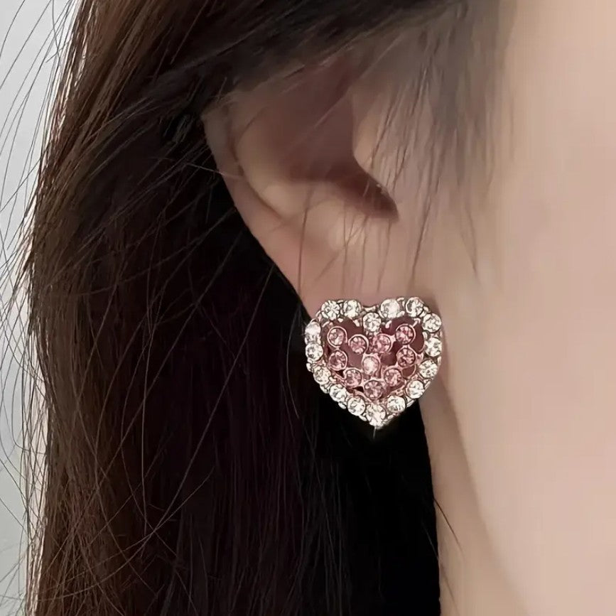 NEW Silver Pink Heart Stud Earrings UK Women Ladies Girls Jewellery Gift0