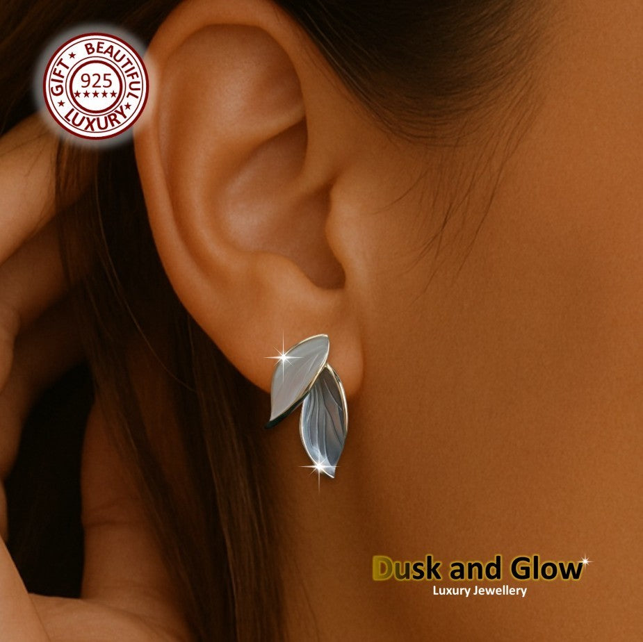 Silver Gold Enamel Dual Leaf Stud Earrings Fashion Evening Party Wedding Gift UK3