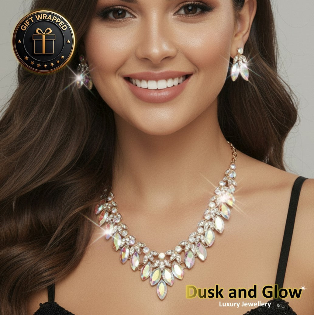 UK Women Ladies Fashion Silver Jewelry Necklace Drop Earrings Set Wedding Gift0