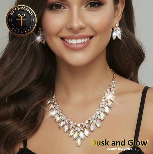 UK Women Ladies Fashion Silver Jewelry Necklace Drop Earrings Set Wedding Gift0
