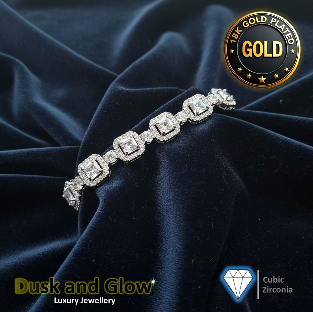 Luxury Silver 24ct Gold Plated Zirconia Bracelet Iced CZ Design Gift Box UK NEW2