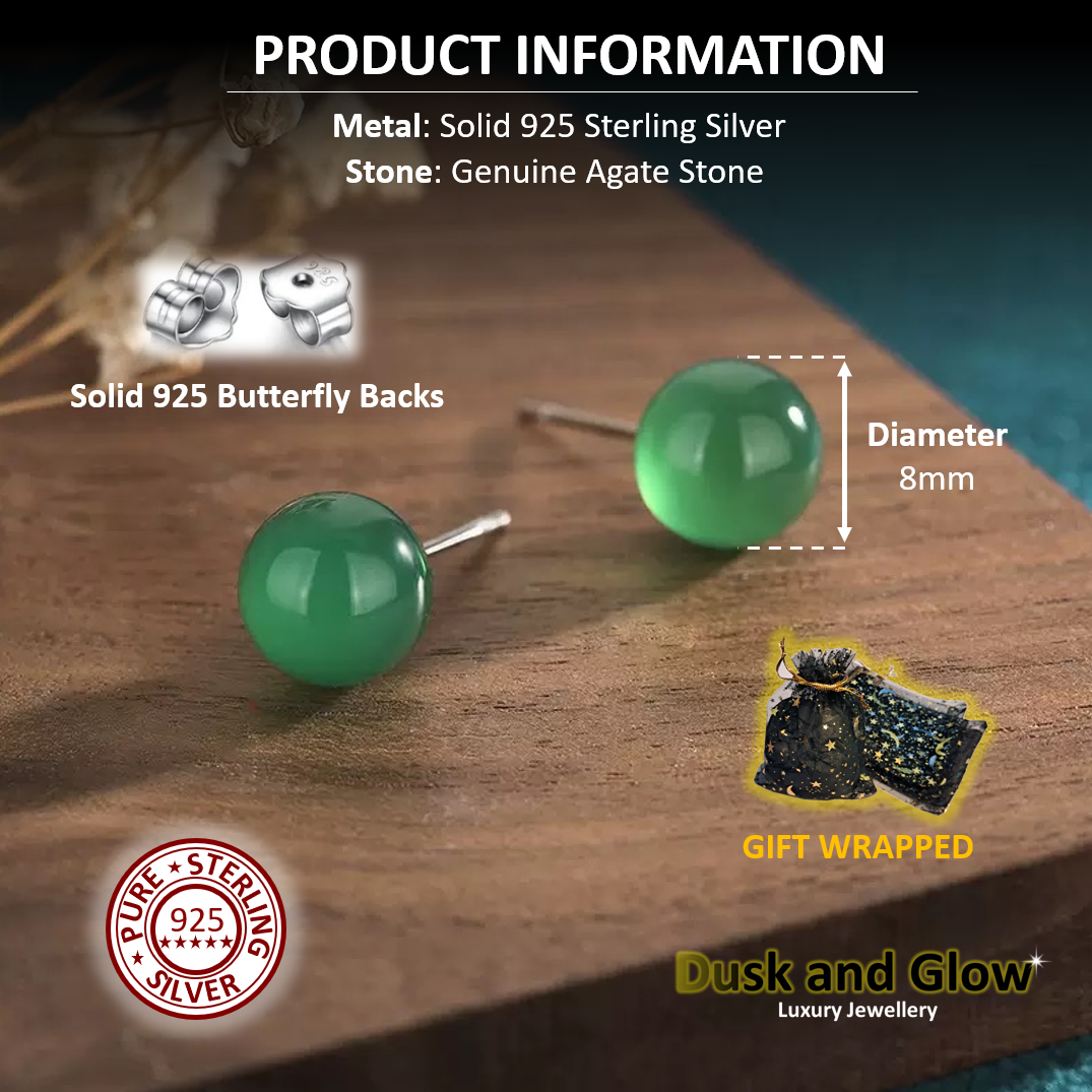 Agate Stone Pearl Stud Earrings in Pure 925 Sterling Silver Luxury Women Gift UK1