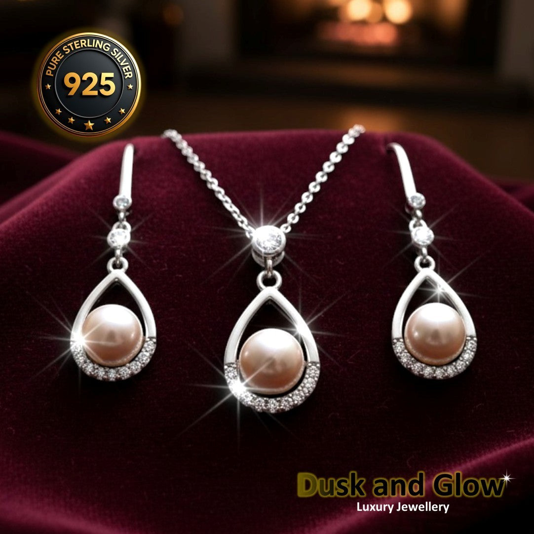 Womens Freshwater Pearl Jewellery Gift Set Necklace Earrings 925 Sterling Silver0