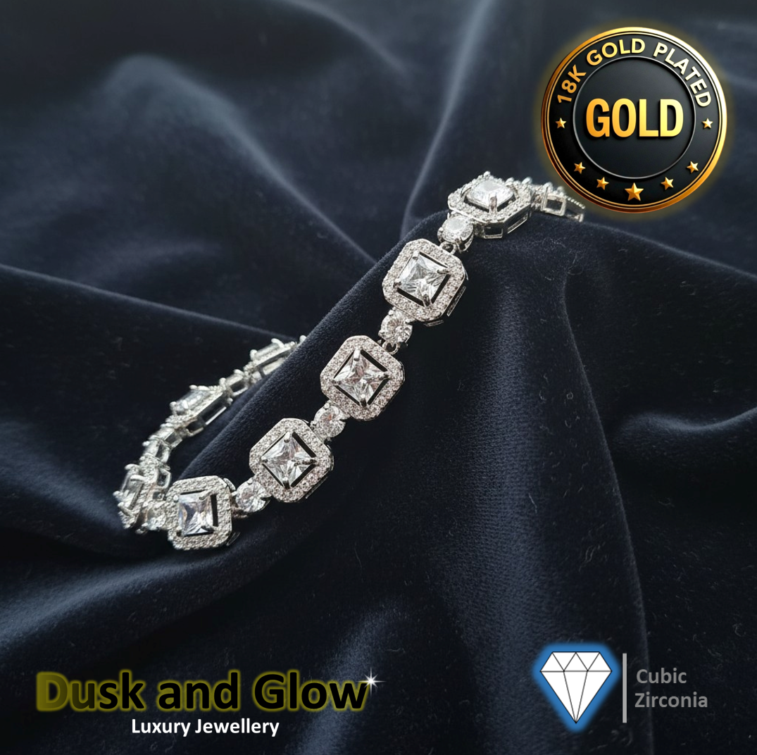 Luxury Silver 24ct Gold Plated Zirconia Bracelet Iced CZ Design Gift Box UK NEW1
