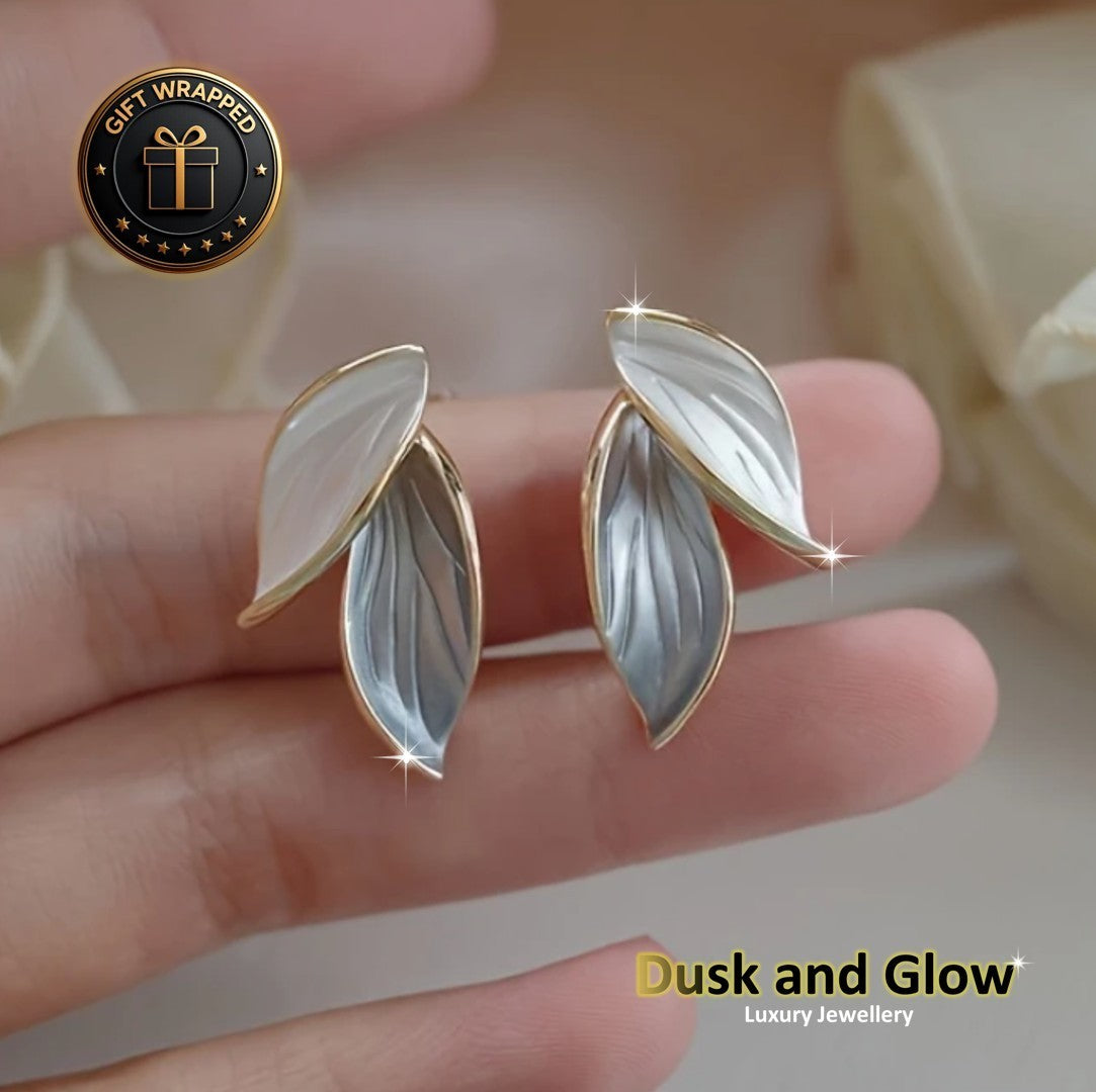 Silver Gold Enamel Dual Leaf Stud Earrings Fashion Evening Party Wedding Gift UK2